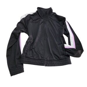 Garage Women's Large Track Jacket Black Purple White Striped Zip Up Athletic
